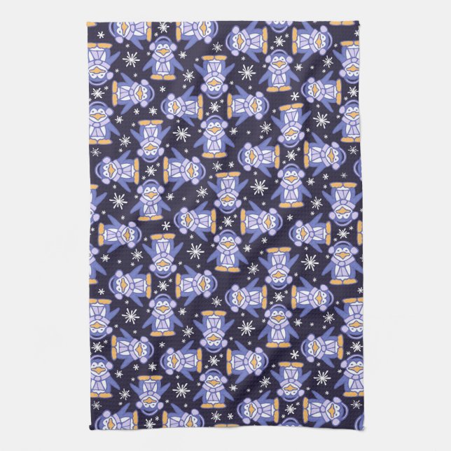 Winter cute penguins patterned print kitchen towel (Vertical)
