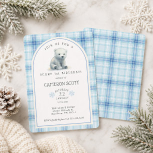 Winter Cute Polar Bear Beary 1st Birthday Party Invitation