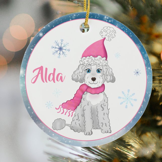 Winter Cute Poodle Personalised Christmas Ornament (Creator Uploaded)