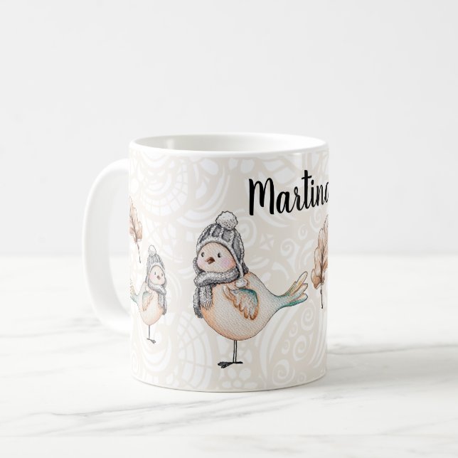 Winter Cute Sparrow Illustration Coffee Mug (Front Left)
