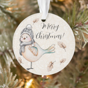 Winter Cute Sparrow Illustration Ornament