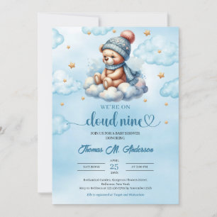 Winter cute teddy bear cloud nine Boy Baby Shower Invitation