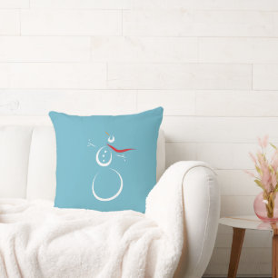 Winter Cyan Cute Snowman Cushion