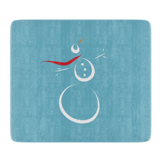 Winter Cyan Cute Snowman Cutting Board (Front)