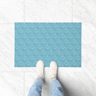 Winter Cyan Cute Snowman Family Pattern Doormat