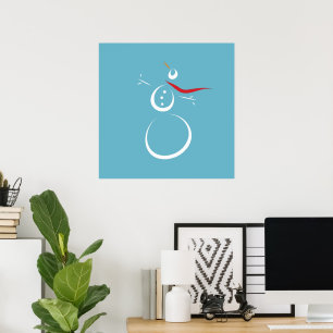 Winter Cyan Cute Snowman Poster