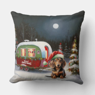 Winter Dachshund Caravan Christmas Adventure  Cushion