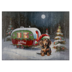 Winter Dachshund Caravan Christmas Adventure  Cutting Board