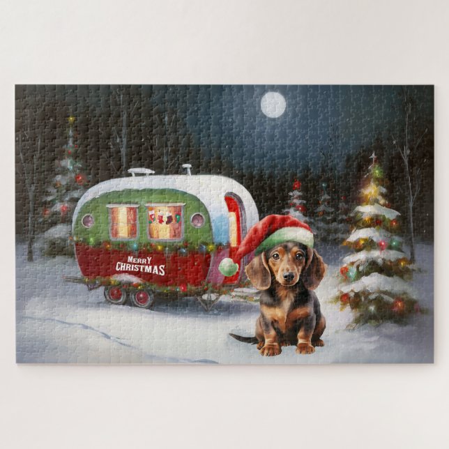 Winter Dachshund Caravan Christmas Adventure  Jigsaw Puzzle (Horizontal)