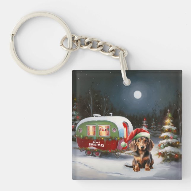 Winter Dachshund Caravan Christmas Adventure  Key Ring (Front)