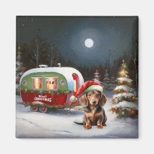 Winter Dachshund Caravan Christmas Adventure  Magnet