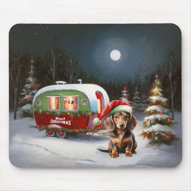 Winter Dachshund Caravan Christmas Adventure  Mouse Mat (Front)