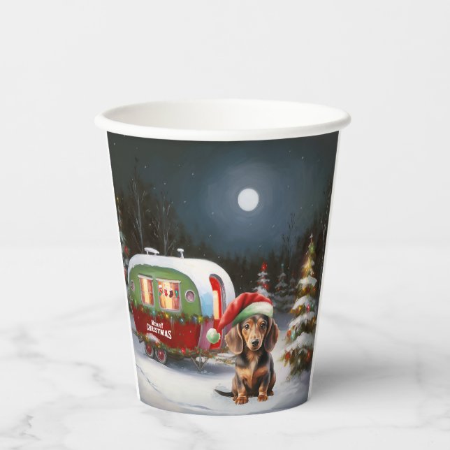 Winter Dachshund Caravan Christmas Adventure  Paper Cups (Front)