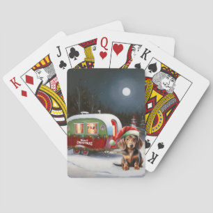 Winter Dachshund Caravan Christmas Adventure  Playing Cards