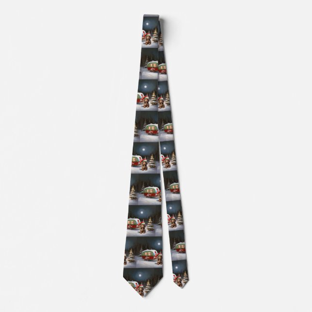Winter Dachshund Caravan Christmas Adventure  Tie (Front)