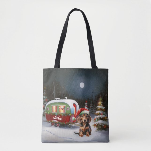 Winter Dachshund Caravan Christmas Adventure  Tote Bag (Front)