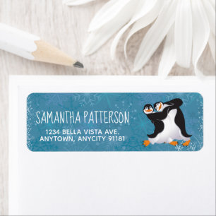 Winter Dancing Penguins Return Address Label