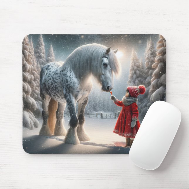 Winter Dapple Grey Horse Mouse Mat (With Mouse)