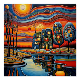 Winter day at sunset 9 poster