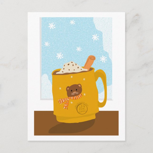 Winter Day with Bear Mug Cocoa Postcard (Front)