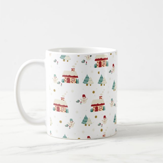 Winter Daytime Village Scene with Snowmen Coffee Mug (Left)