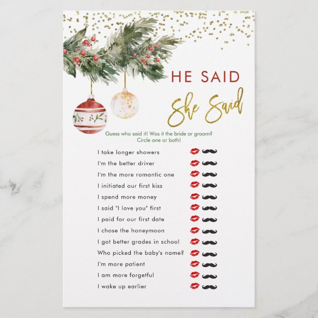 Winter Deck the Halls Bridal He Said She Said (Front)