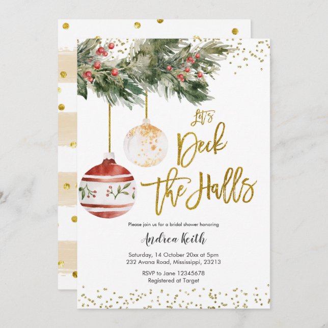Winter Deck the Halls Bridal Shower Invitation (Front/Back)