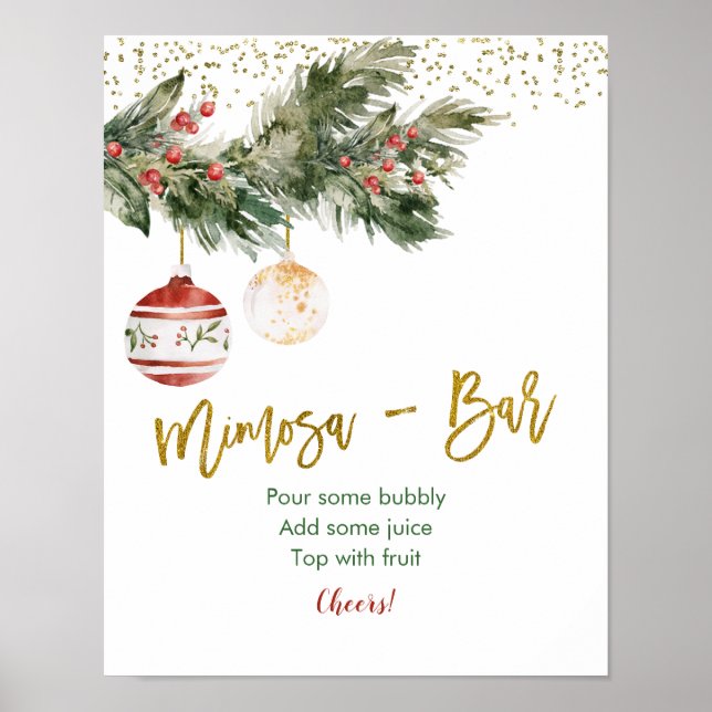 Winter Deck the Halls Bridal Shower Mimosa Bar Poster (Front)