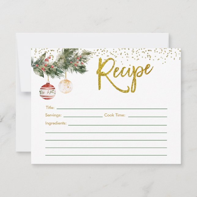 Winter Deck the Halls Bridal Shower Recipe Card (Front)