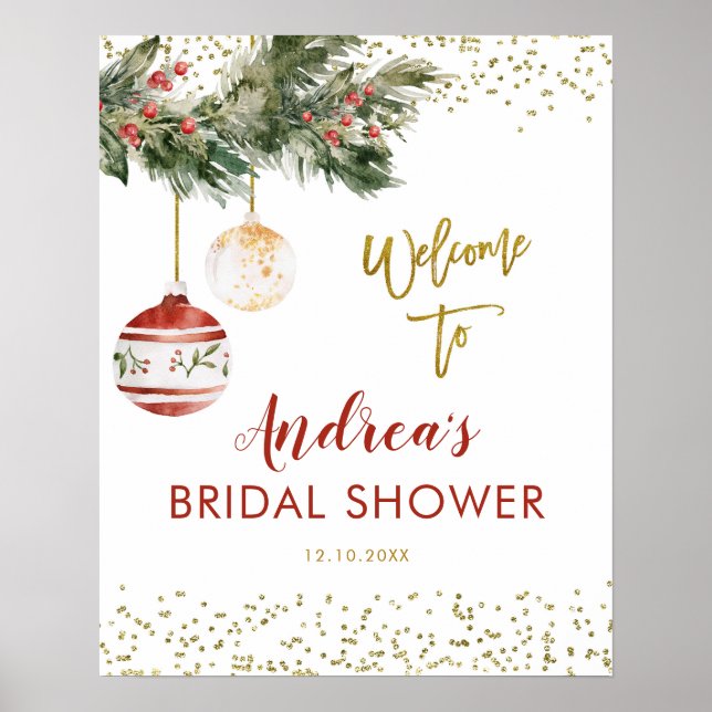 Winter Deck the Halls Bridal Shower Welcome Sign (Front)