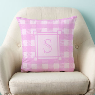 Winter Decor Pink Buffalo Plaid Custom Monogram Cushion