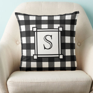 Winter Decor White Buffalo Plaid Custom Monogram Cushion