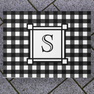 Winter Decor White Buffalo Plaid Custom Monogram Doormat
