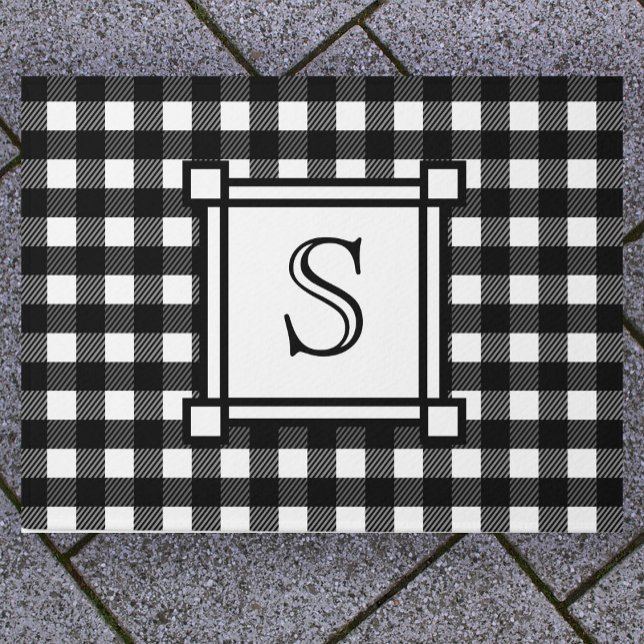 Winter Decor White Buffalo Plaid Custom Monogram Doormat (Creator Uploaded)