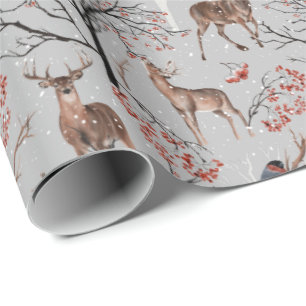 Winter Deer and Birds Wrapping Paper