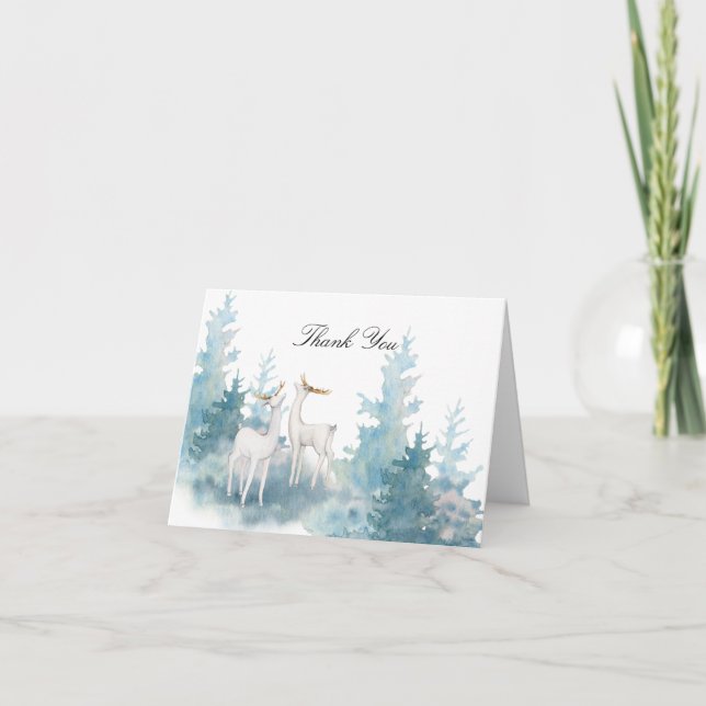 Winter Deer and Foliage Watercolor Thank You Card (Front)