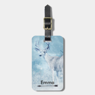Winter Deer and Pine Trees Personalised Luggage Tag