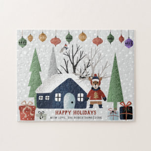 Winter deer and trees Happy holidays Christmas Jigsaw Puzzle