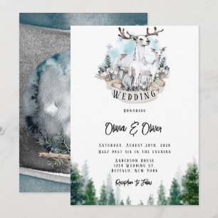 Winter Deer Antlers Snow Owl Moon Wedding  Invitation