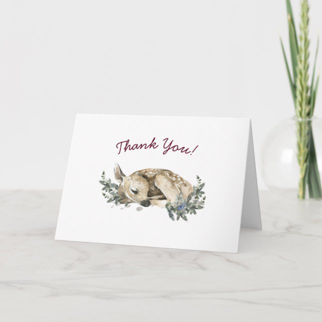Winter Deer Baby Shower Thank You Card (Front)