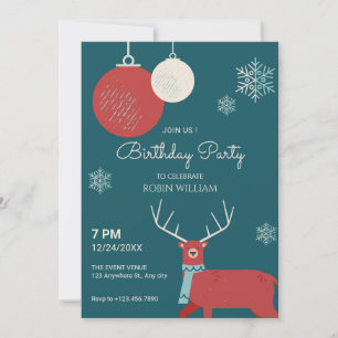 Winter deer birthday invitation