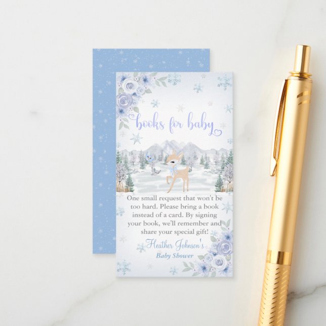 Winter Deer Blue Snowflake Baby Shower Enclosure Card (Front/Back In Situ)