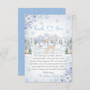 Winter Deer Blue Snowflake Baby Shower Thank You Card