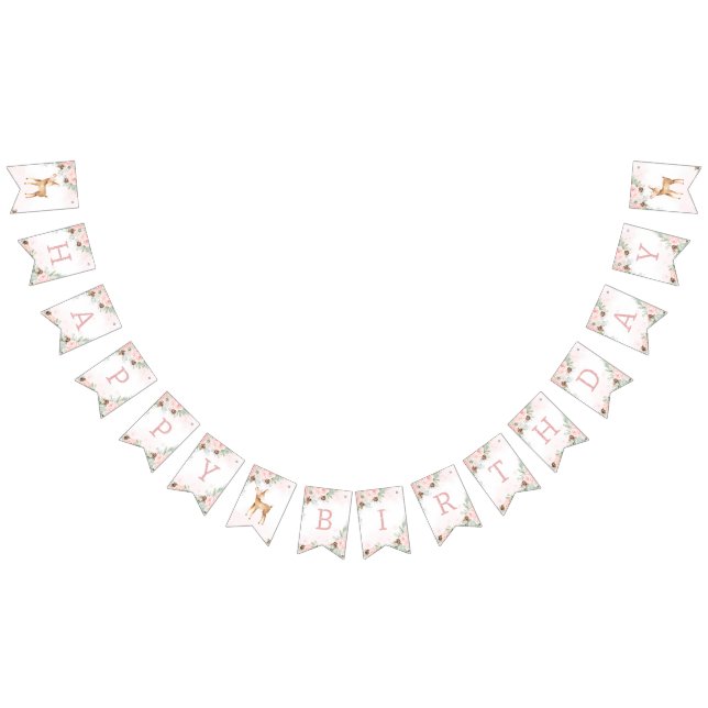Winter deer blush wink evergreen girl birthday bunting  (All)