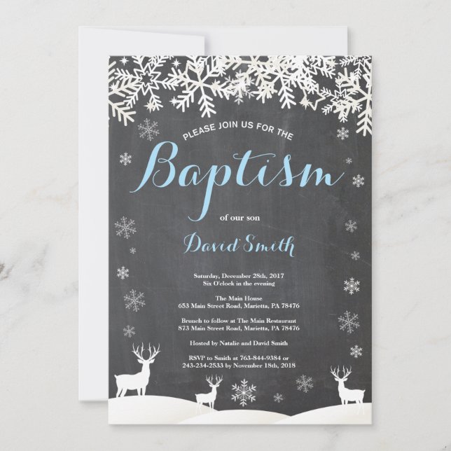 Winter Deer Boy Baptism Invitation (Front)
