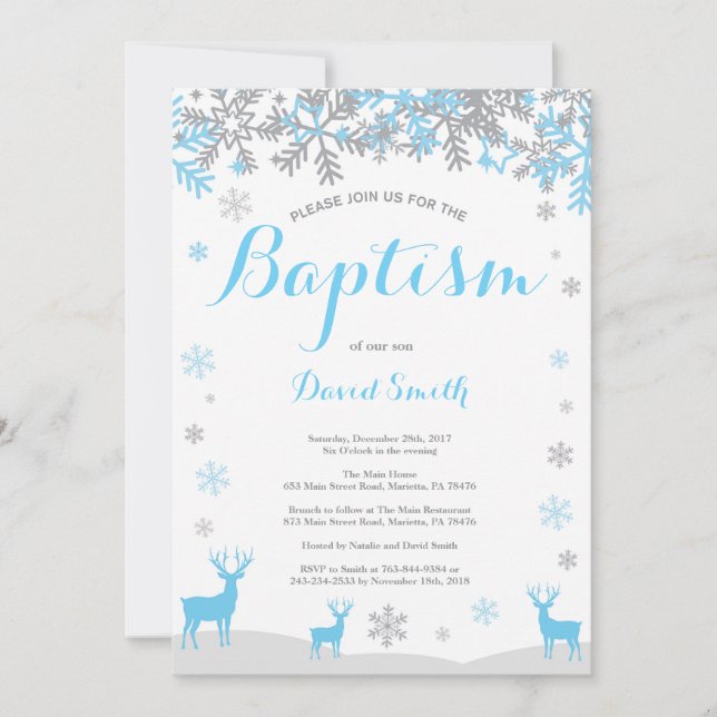 Winter Deer Boy Baptism Invitation (Front)