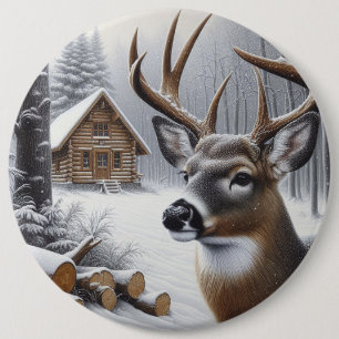 Winter deer/Buck art 6 Cm Round Badge