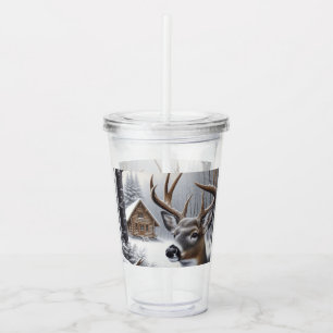Winter deer/Buck art Acrylic Tumbler