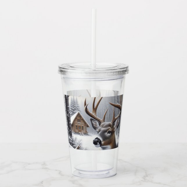 Winter deer/Buck art Acrylic Tumbler (Front)