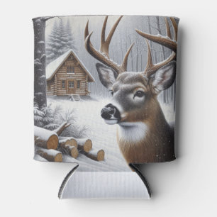 Winter deer/Buck art Can Cooler